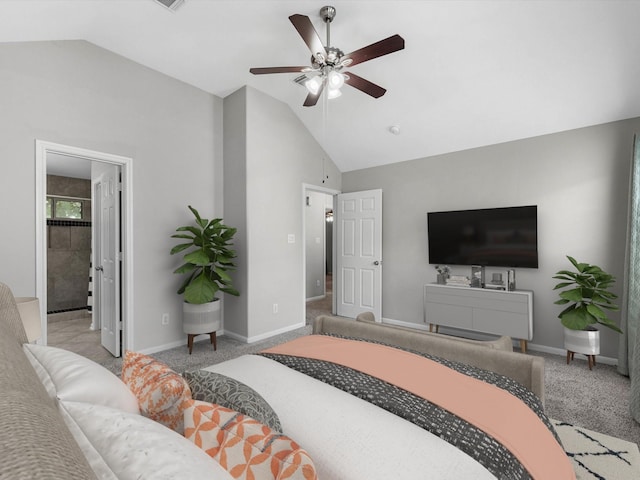 2234 Naomi St, Houston, TX 77054 - carpeted bedroom with vaulted ceiling, baseboards, and ceiling fan