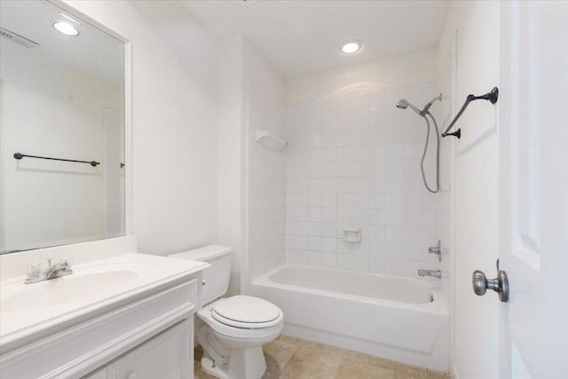 2263 Austin St, Houston, TX 77002 - full bathroom with vanity, toilet, recessed lighting, and shower / washtub combination