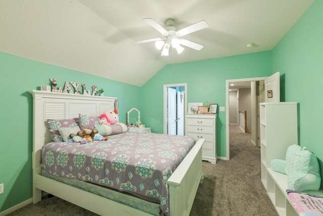 13814 Swan Hollow Ln, Houston, TX 77041 - bedroom featuring carpet, lofted ceiling, a ceiling fan, and baseboards