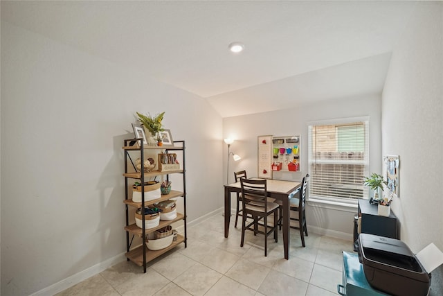 11607 Brookside Arbor Ln, Richmond, TX 77406 - dining room with light tile patterned flooring, baseboards, and vaulted ceiling