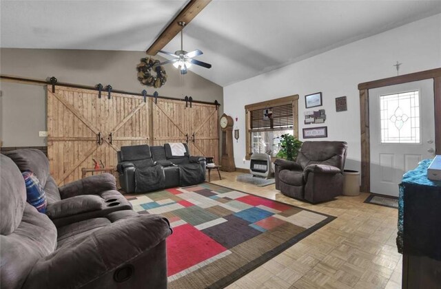 2000 E Beverly Dr, Shepherd, TX 77371 - living room with a barn door and a ceiling fan
