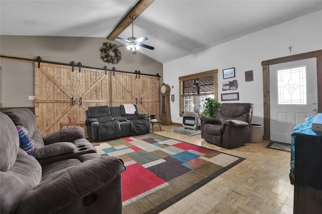 2000 E Beverly Dr, Shepherd, TX 77371 - living area featuring a barn door, plenty of natural light, and ceiling fan