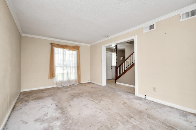 203 Kirkaldy Dr, Houston, TX 77015 - empty room with ornamental molding, baseboards, carpet floors, and a textured ceiling