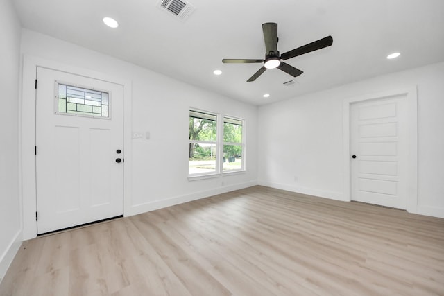 11503 Duane St, Houston, TX 77047 - foyer with light wood-type flooring, recessed lighting, baseboards, and ceiling fan