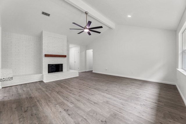 7414 Sunlight Ln, Houston, TX 77095 - unfurnished living room with a ceiling fan, wood finished floors, a fireplace, and baseboards