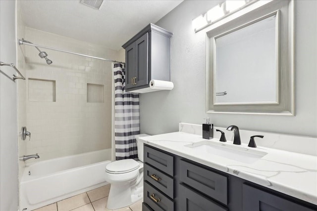 4138 Willow Bend Ln, Port Arthur, TX 77642 - full bathroom with vanity, shower / bath combo with shower curtain, toilet, and tile patterned floors