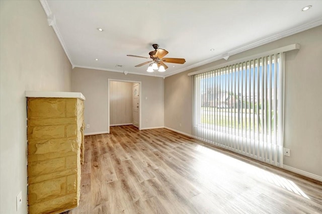 515 Canadian St, Houston, TX 77009 - unfurnished room featuring crown molding, a ceiling fan, wood finished floors, baseboards, and recessed lighting