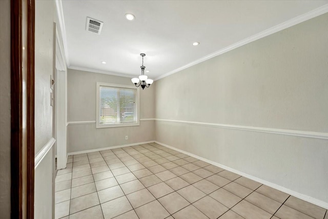 515 Canadian St, Houston, TX 77009 - spare room with a chandelier, light tile patterned floors, crown molding, recessed lighting, and baseboards