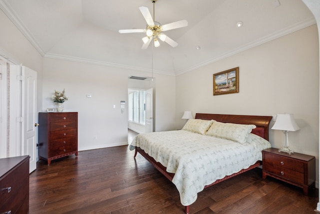 5539 Emerald Pointe Ct, Sugar Land, TX 77479 - bedroom with dark wood-style floors, ornamental molding, baseboards, and a ceiling fan