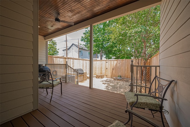 804 Enid St Unit A, Houston, TX 77009 - wooden deck with ceiling fan and a fenced backyard
