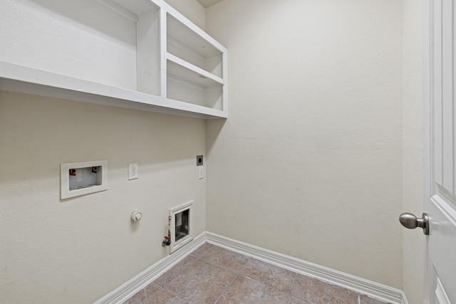 21734 Parsley Mist Ln, Richmond, TX 77469 - laundry area featuring baseboards, hookup for an electric dryer, gas dryer hookup, washer hookup, and tile patterned flooring