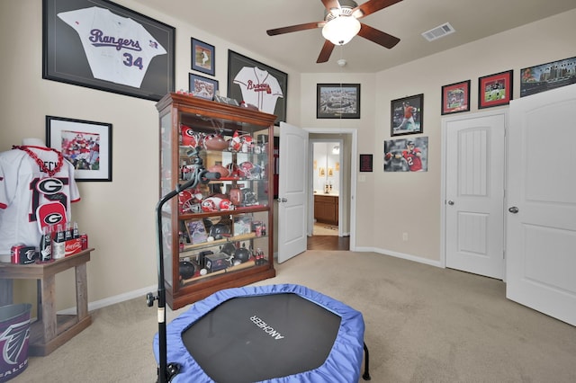3909 Aspen Dr, Montgomery, TX 77356 - playroom with carpet, ceiling fan, and baseboards