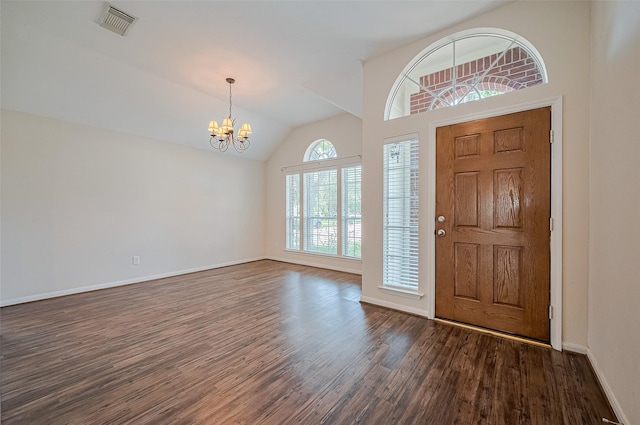 2311 Foster Leaf Ct, Richmond, TX 77406 - entryway featuring a chandelier, dark wood-style flooring, and vaulted ceiling