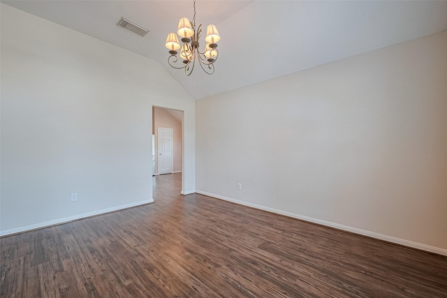 2311 Foster Leaf Ct, Richmond, TX 77406 - spare room with dark wood-style flooring, a chandelier, and vaulted ceiling