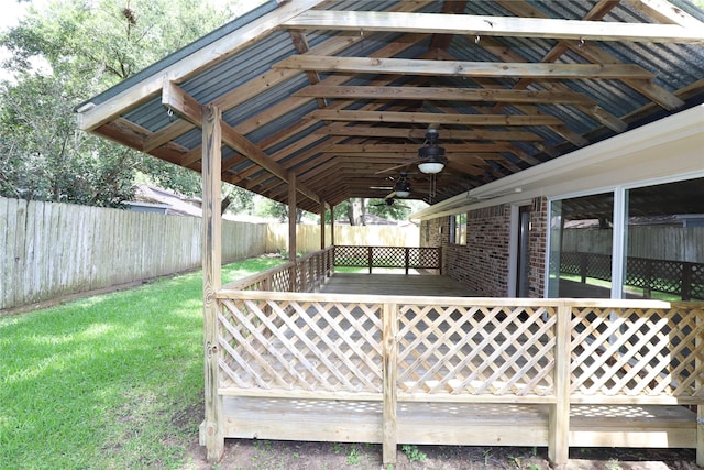 3135 Apple Dr, Missouri City, TX 77459 - wooden deck featuring a ceiling fan and a fenced backyard