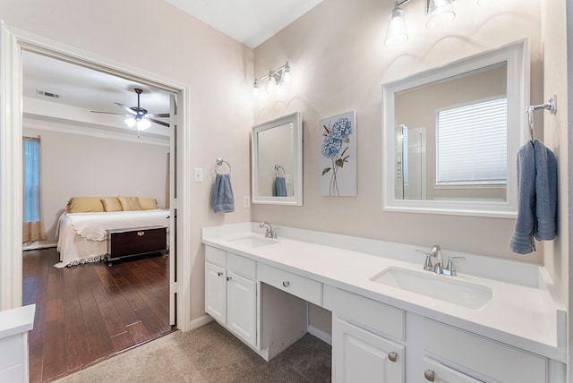 17131 Valley Palms Dr, Spring, TX 77379 - ensuite bathroom featuring double vanity and a ceiling fan