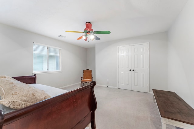 17131 Valley Palms Dr, Spring, TX 77379 - bedroom featuring light carpet, a closet, and ceiling fan