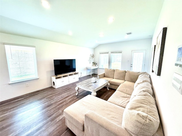 24446 Elmwood Falls Dr, Spring, TX 77373 - living room featuring wood finished floors, recessed lighting, and vaulted ceiling