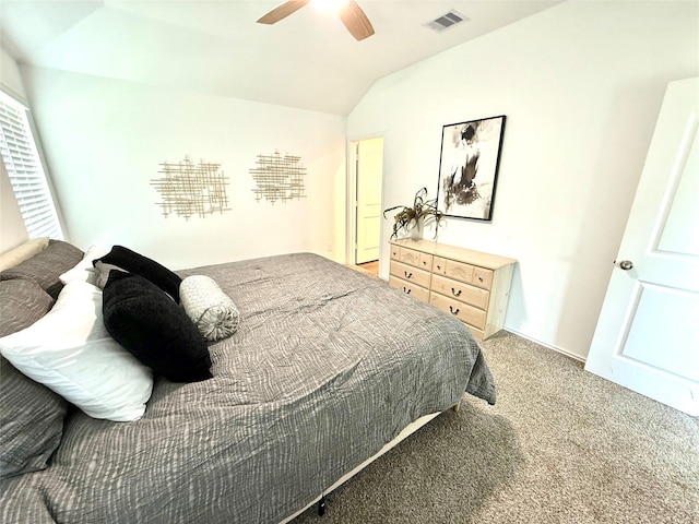 24446 Elmwood Falls Dr, Spring, TX 77373 - carpeted bedroom with vaulted ceiling and a ceiling fan