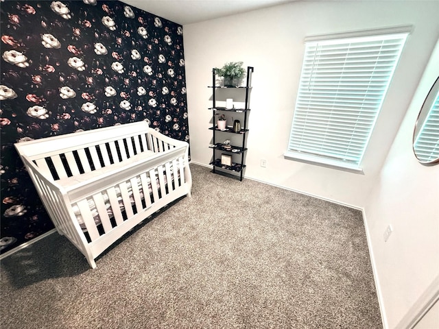 24446 Elmwood Falls Dr, Spring, TX 77373 - carpeted bedroom with baseboards and wallpapered walls