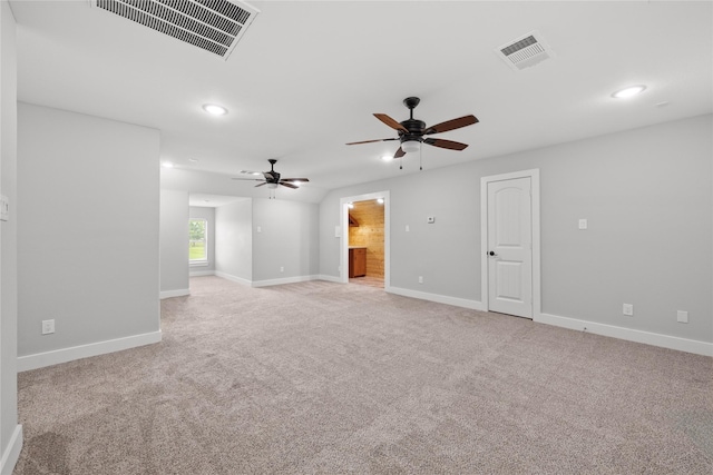 1420 Palomino Trl, Angleton, TX 77515 - unfurnished living room with a ceiling fan, baseboards, light colored carpet, and recessed lighting