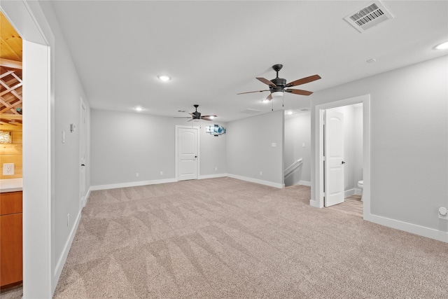 1420 Palomino Trl, Angleton, TX 77515 - unfurnished living room with recessed lighting, a ceiling fan, light carpet, and baseboards