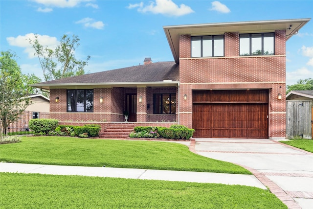 5311 Indigo St, Houston, TX 77096 - tri-level home with brick siding, an attached garage, driveway, and covered porch