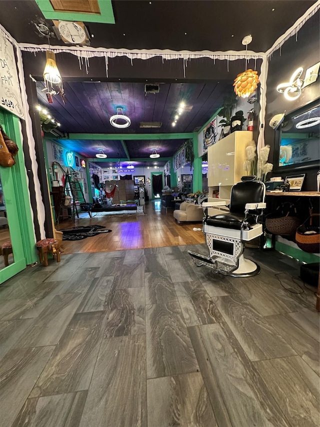 304 Lockwood Dr, Houston, TX 77011 - miscellaneous room featuring wood finished floors and wood ceiling