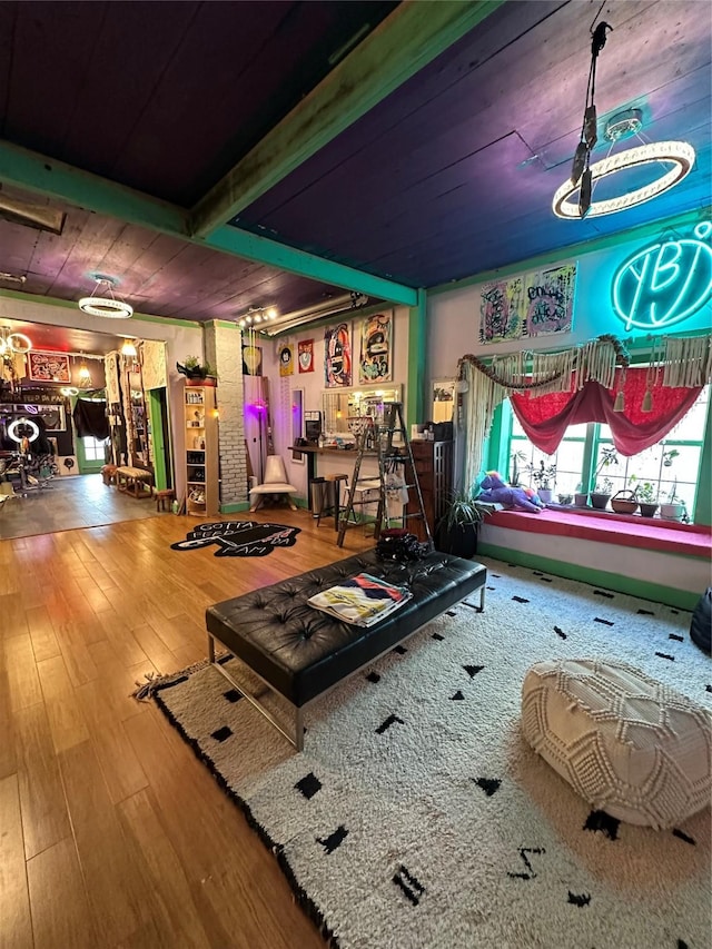 304 Lockwood Dr, Houston, TX 77011 - rec room with wood-type flooring and wood ceiling