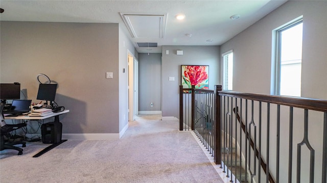 6005 Diamond Sky Ln, Houston, TX 77048 - corridor with attic access, carpet floors, baseboards, and an office area