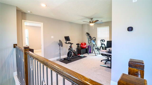 6005 Diamond Sky Ln, Houston, TX 77048 - workout area featuring carpet, ceiling fan, and baseboards