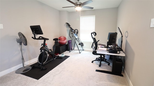 6005 Diamond Sky Ln, Houston, TX 77048 - workout room featuring a ceiling fan, carpet, and baseboards