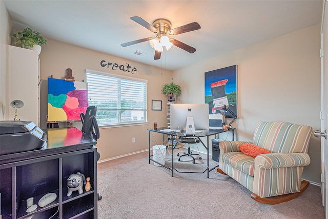 6623 Haven Forest Ln, Richmond, TX 77469 - carpeted home office featuring a ceiling fan and baseboards