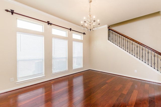 3531 Urban Woods Trl, Houston, TX 77008 - unfurnished room with a chandelier, stairs, crown molding, and hardwood / wood-style flooring