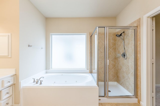 3531 Urban Woods Trl, Houston, TX 77008 - full bathroom with a tub with jets, a stall shower, and vanity