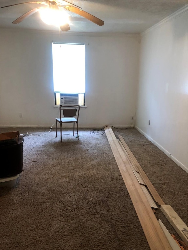 409 7th St, Huntsville, TX 77320 - carpeted spare room with ceiling fan, ornamental molding, cooling unit, and baseboards