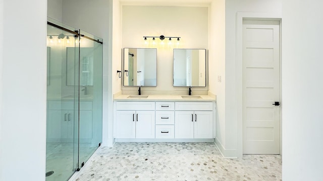 4785 W Fork Blvd, Conroe, TX 77304 - full bath with a shower stall, double vanity, and baseboards