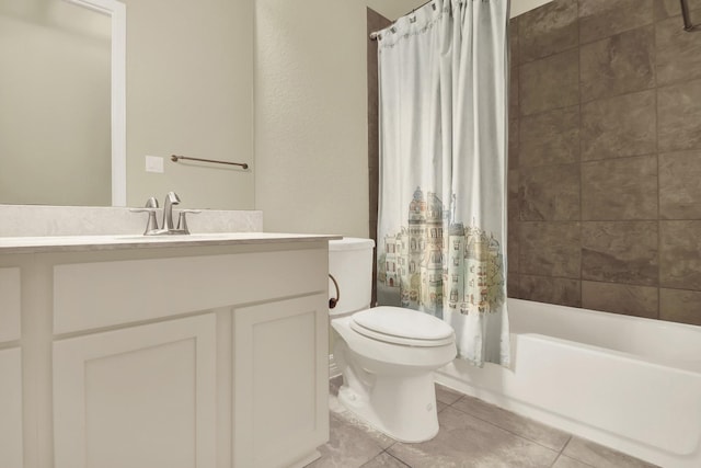12406 Fort Isabella Ct, Tomball, TX 77375 - bathroom featuring toilet, vanity, tile patterned floors, and shower / tub combo with curtain