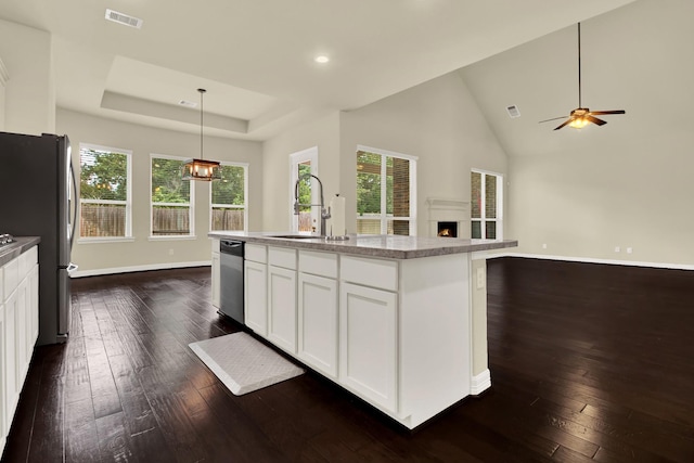 12406 Fort Isabella Ct, Tomball, TX 77375 - kitchen with a sink, stainless steel appliances, dark wood-style floors, plenty of natural light, and recessed lighting