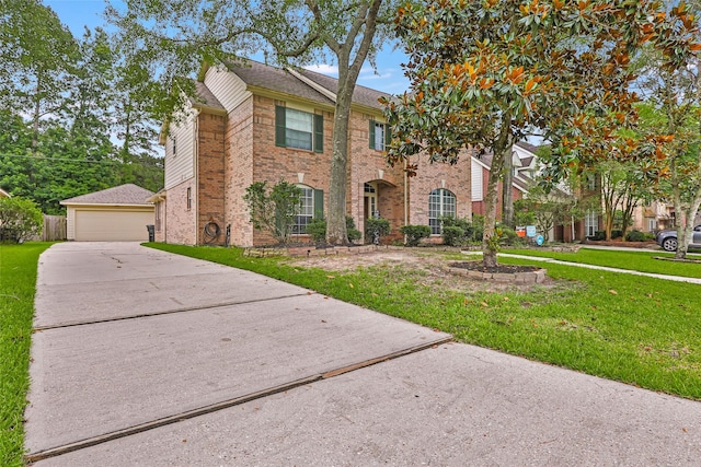 2907 Silverberry Trl, Houston, TX 77345 - view of front of property featuring brick siding, a front lawn, roof with shingles, and a detached garage