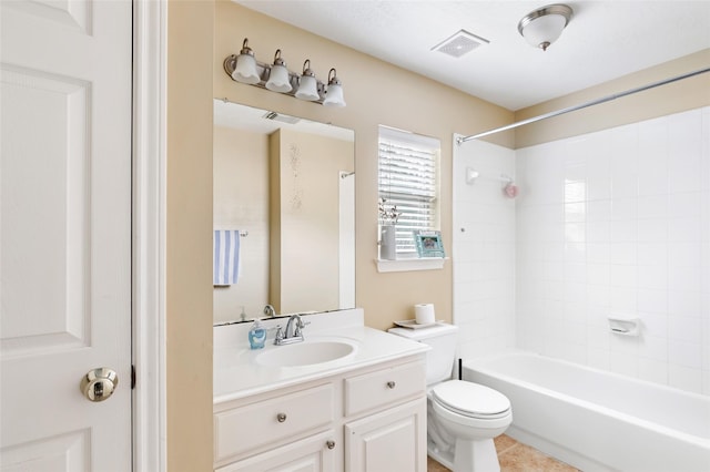 2907 Silverberry Trl, Houston, TX 77345 - bathroom featuring vanity, toilet, shower / bath combination, and tile patterned flooring