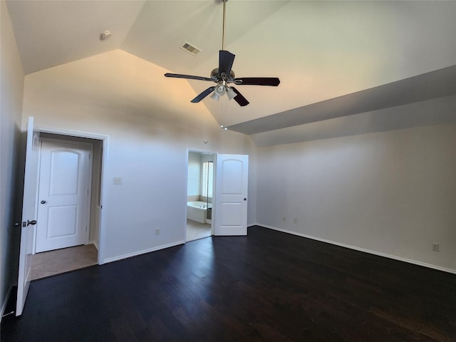 13705 Rainwater Dr, Pearland, TX 77584 - spare room with ceiling fan, wood finished floors, high vaulted ceiling, and baseboards