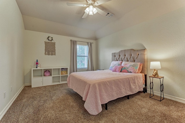 25322 Metzler Creek Dr, Spring, TX 77389 - carpeted bedroom with baseboards, vaulted ceiling, and ceiling fan