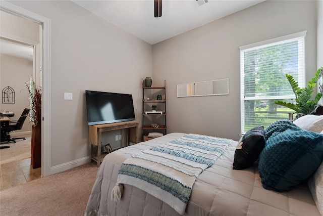 28026 Chuckwagon Trl, Magnolia, TX 77355 - bedroom with a desk, carpet flooring, baseboards, and a ceiling fan