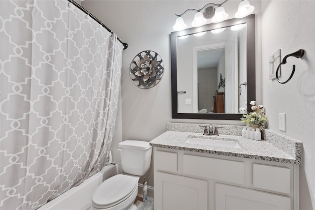 28026 Chuckwagon Trl, Magnolia, TX 77355 - bathroom with vanity, toilet, shower / bath combination with curtain, and a textured wall