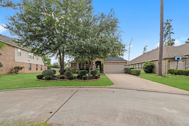 7 Fraiser Fir Pl, Spring, TX 77389 - view of front of home featuring concrete driveway, a front lawn, brick siding, and a garage