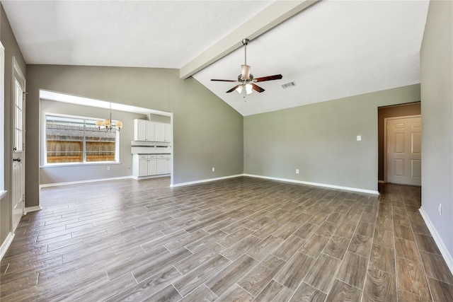 9814 Appleridge Dr, Houston, TX 77070 - unfurnished living room with ceiling fan, a chandelier, wood finished floors, and baseboards