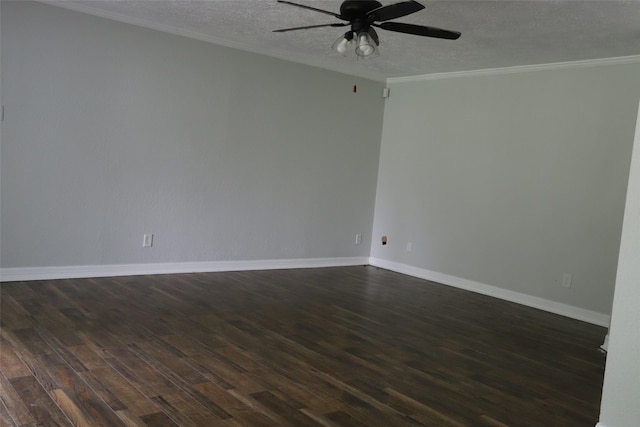 5952 Moonstone St, Port Arthur, TX 77640 - unfurnished room featuring a ceiling fan, dark wood-type flooring, a textured ceiling, crown molding, and baseboards