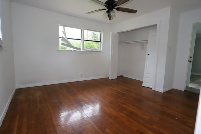 5952 Moonstone St, Port Arthur, TX 77640 - unfurnished bedroom featuring hardwood / wood-style floors, a closet, baseboards, and ceiling fan