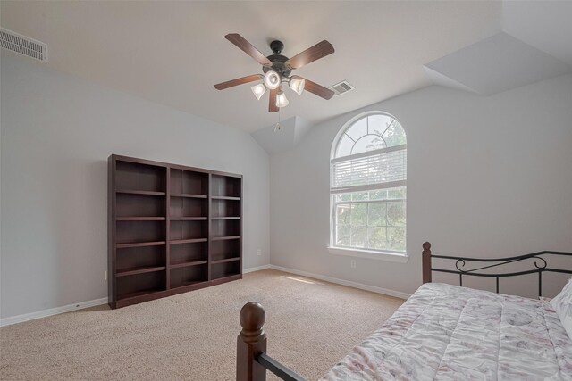14727 Bronze Finch Dr, Cypress, TX 77433 - carpeted bedroom with vaulted ceiling, baseboards, and ceiling fan